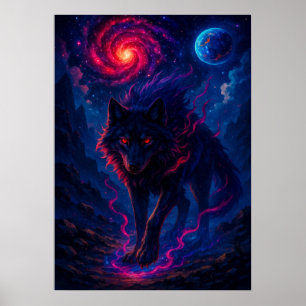 Kosmische Wolf met Galaxy Energy Fantasy Poster