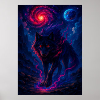 Kosmische Wolf met Galaxy Energy Fantasy Poster
