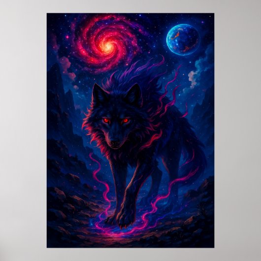Kosmische Wolf met Galaxy Energy Fantasy Poster (Voorkant)