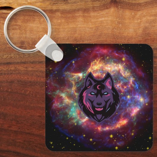 Kosmische Wolf, Paarse Hemelse Geest Sleutelhanger (Voorkant)