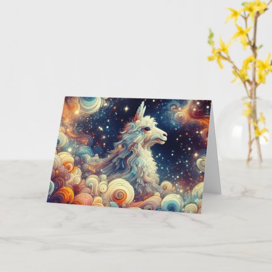 Kosmische Wolken Llama Kaart (Gele Bloem)