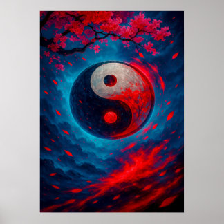 Kosmische Yin Yang met Cherry Blossoms Fantasy Poster