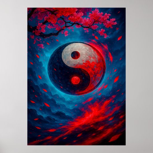 Kosmische Yin Yang met Cherry Blossoms Fantasy Poster (Voorkant)