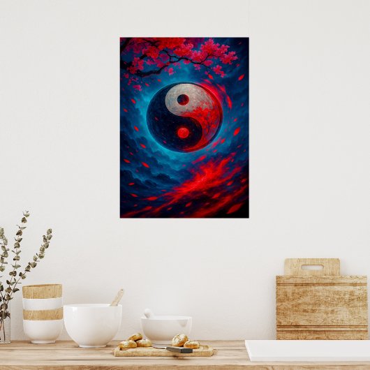 Kosmische Yin Yang met Cherry Blossoms Fantasy Poster (Keuken)