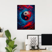 Kosmische Yin Yang met Cherry Blossoms Fantasy Poster (Thuiskantoor)