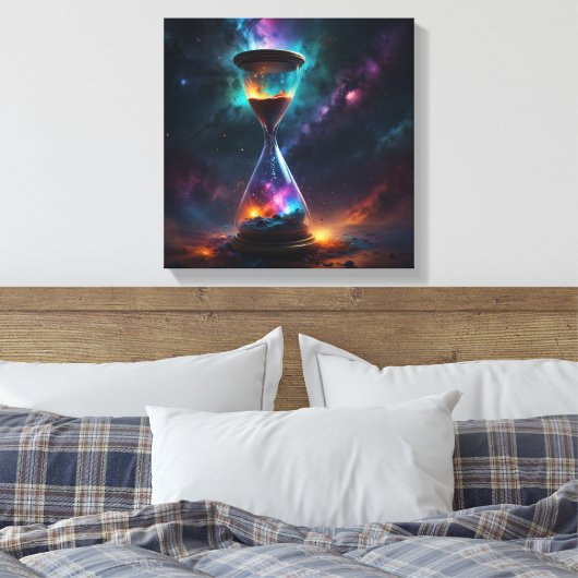 Kosmische zandlopers met sprankelende korrels canvas afdruk (Insitu (Slaapkamer))