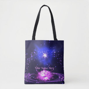 Kosmische Zen Paarse Kristallen Lotus Bloem Sterre Tote Bag