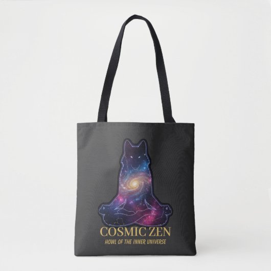 Kosmische Zen Wolf | Mediterend Galaxy Spirit Dier Tote Bag (Voorkant)
