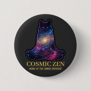 Kosmische Zen Wolf – Mediterende Galaxy Spirit Die Ronde Button 5,7 Cm