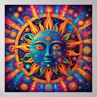 Kosmische zon: een psychedelisch tapijt poster