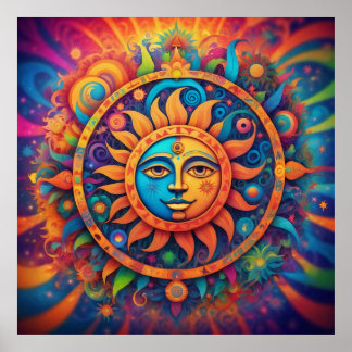 Kosmische zon: een psychedelisch tapijt poster