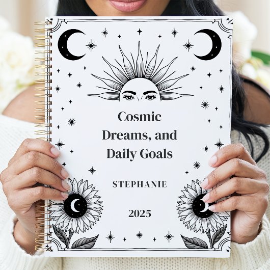 Kosmische zon en maan aangepaste naam manifestatie planner