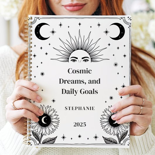 Kosmische zon en maan aangepaste naam manifestatie planner