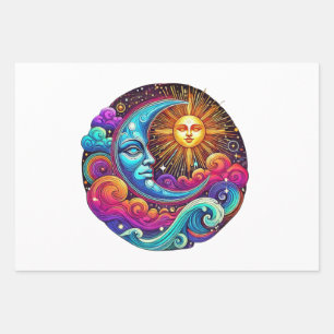 Kosmische zon en maan hemelse dromen inpakpapier vel