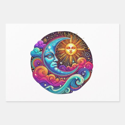 Kosmische zon en maan hemelse dromen inpakpapier vel (Voorkant)