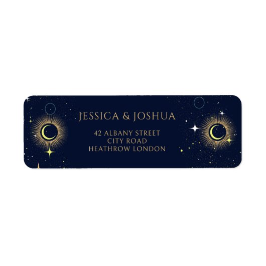Kosmische Zon Maan Mystiek Marine Blauw Etiket (Voorkant)