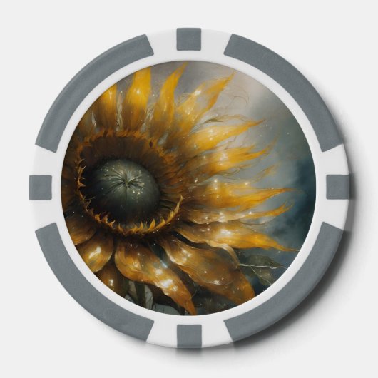 Kosmische Zonnebloem - AI Fantasie Digitale Kunstp Poker Chips (Voorkant)