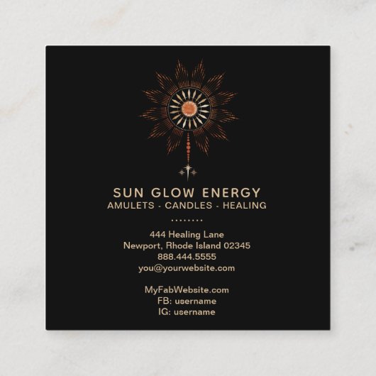 *~* Kosmische zonnestralen Energiegloed Stars Vierkante Visitekaartje (Achterkant)