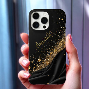 kosmische zwarte glittermantel iPhone 16 pro max hoesje