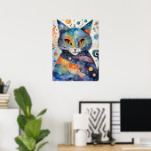 Kosmische Zwarte Kat Kunst Hemelse Kat Magie Geest Poster (Thuiskantoor)