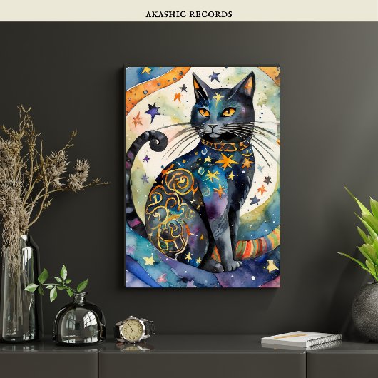 Kosmische Zwarte Kat Kunst Hemelse Kat Magie Geest Poster