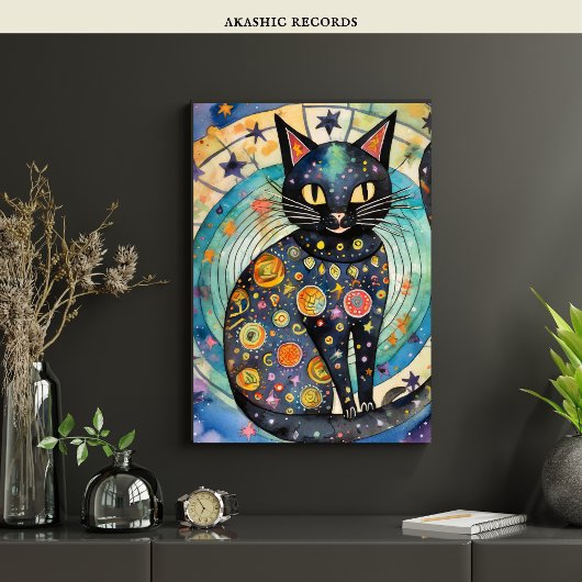 Kosmische Zwarte Kat Kunst Hemelse Kat Magie Geest Poster