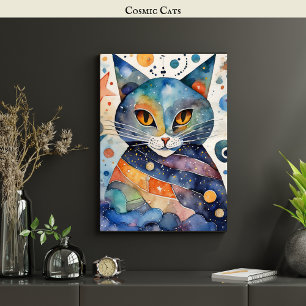 Kosmische Zwarte Kat Kunst Hemelse Kat Magie Geest Poster