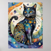 Kosmische Zwarte Kat Kunst Hemelse Kat Magie Geest Poster (Voorkant)