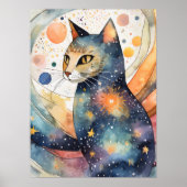 Kosmische Zwarte Kat Kunst Hemelse Kat Magie Geest Poster (Voorkant)