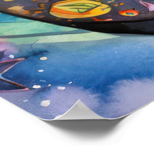 Kosmische Zwarte Kat Kunst Hemelse Kat Magie Geest Poster (Hoek)