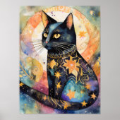 Kosmische Zwarte Kat Kunst Hemelse Kat Magische Ge Poster (Voorkant)