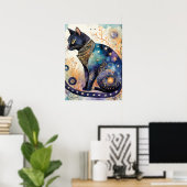 Kosmische Zwarte Kat Kunst Hemelse Kat Magische Ge Poster (Thuiskantoor)