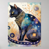 Kosmische Zwarte Kat Kunst Hemelse Kat Magische Ge Poster (Voorkant)