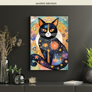 Kosmische Zwarte Kat Kunst Hemelse Kat Magische Ge Poster