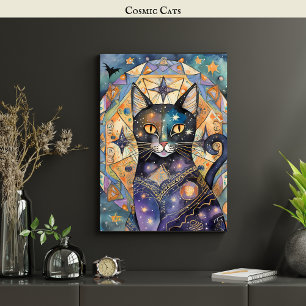 Kosmische Zwarte Kat Kunst Hemelse Kat Magische Ge Poster