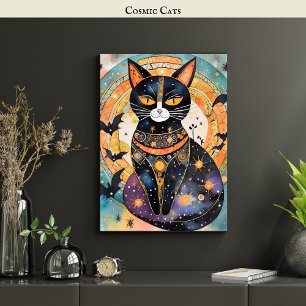 Kosmische Zwarte Kat Kunst Hemelse Kat Magische Ge Poster