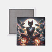 Kosmische zwarte kat met gloeiende ogen Surrealist Magneet (Voorkant / Achterkant)