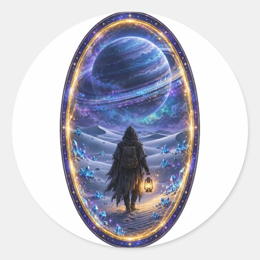 Kosmische Zwervers Ronde Sticker (Voorkant)