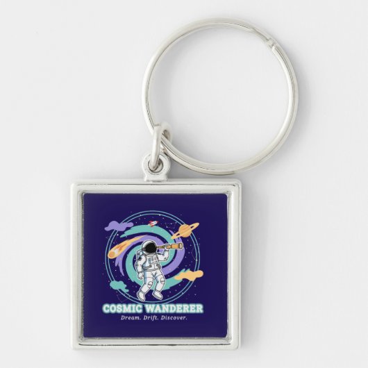 Kosmische Zwervers Ruimtevaarder Telescoop Sleutelhanger (Voorkant)