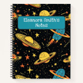 Kosmisches Abenteuer I Handgezeichneter Raum Notitieboek (Voorkant)