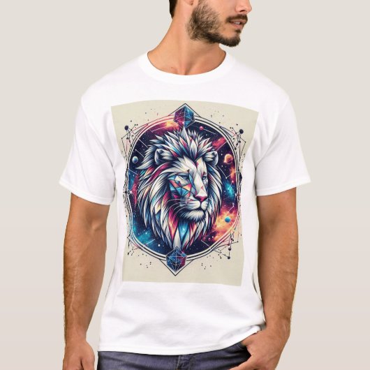 Kosmisches Geometrisch Leeuwembleem T-Shirt (Voorkant)
