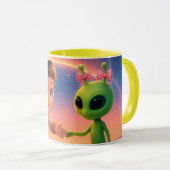 Kosmonaulische en kleine buitenaardse familie mok (Voorkant rechts)