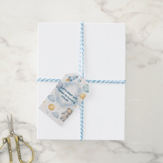 Kosmonautisch Ruimtevaart Verjaardagsfeest | Raket Cadeaulabel (Met Touw)