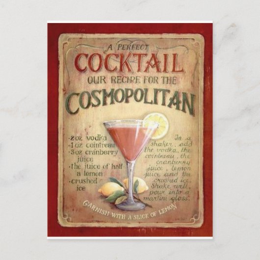 kosmopolitische cocktailrecept briefkaart (Voorkant)
