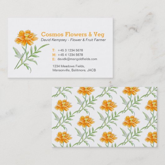 Kosmos aster boer / bloementeler visitekaartjes (Voorkant / Achterkant)