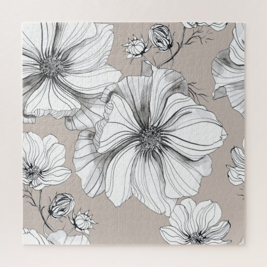 Kosmos Bloemen: Botanisch Tekenpatroon. Legpuzzel (Verticaal)