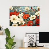 Kosmos bloemen kunst schilderij. poster (Thuiskantoor)