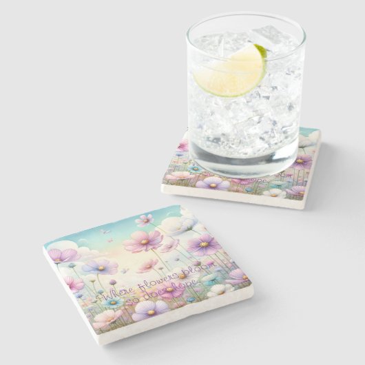 Kosmos Bloemen & Quote Stenen Onderzetter (Zijkant)