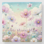 Kosmos Bloemen & Quote Stenen Onderzetter (Voorkant)