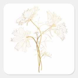 Kosmos bloementekeningen. Gouden met lijn. Vierkante Sticker